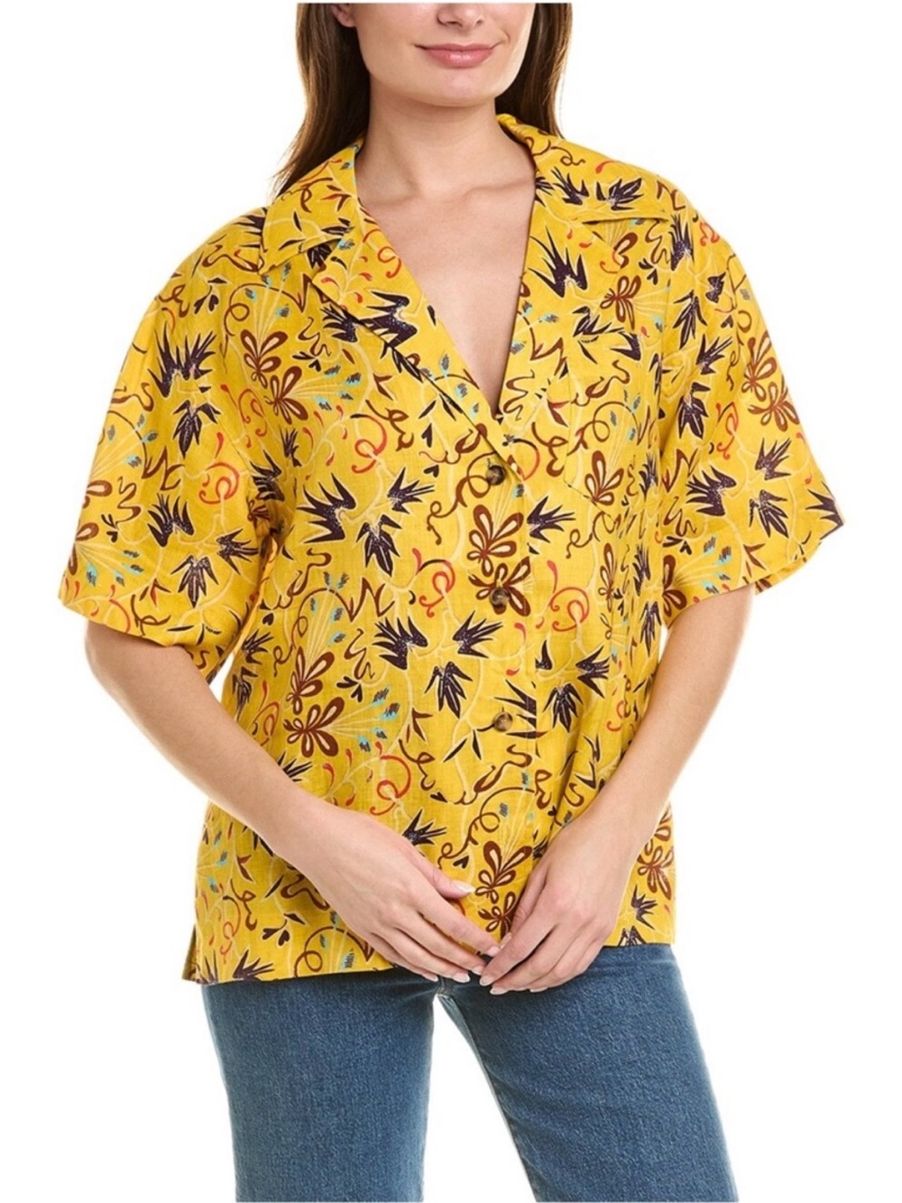 ALC Sullivan Top Womens
Large Yellow Printed Linen
Short Sleeve Button Up Shirt